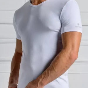 Navigare - 3 maglie elasticizzate intime t-shirt scollo a V elastiche da uomo mezza manica cotone bielastico 571 collo a punta