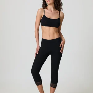 Leggings modello capri in fresco cotone con pizzo