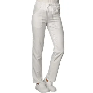 Pantalone da lavoro con elastico in vita e laccio regolabile Bianco