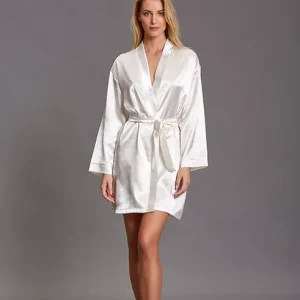 Andra - Kimono liscio manica lunga in raso effetto seta da donna Andra 862 vestaglia lingerie matrimonio sposa