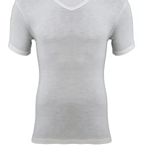 Madiva - Maglia scollo a V da uomo mezza manica lana cotone T-SHIRT collo punta intima Domenico manica corta