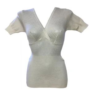 Madiva - Maglia incrocio da donna mezza manica lana vergine Cortina maglietta intima forma seno bordo rifinito con reggiseno manica corta