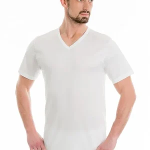 La Furlana - Maglia intima scollo a V da uomo mezza manica corta 100% puro cotone filo di scozia T-Shirt collo punta 4311