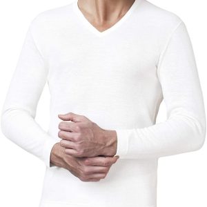 Nottingham - Maglia scollo a V intimo da uomo manica lunga lana cotone TL18V collo punta