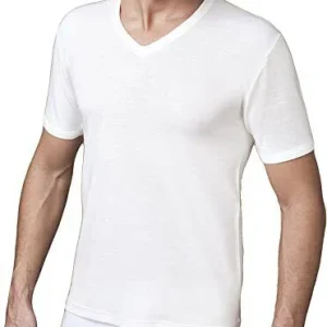 Nottingham - Maglia intima scollo a V da uomo mezza manica corta lana cotone TV18 T-Shirt collo punta