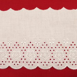 13 metri Pizzo sangallo 100% cotone art. 1063 altezza 12 cm Passamaneria San gallo Bianco Ricamo Smerlato balza unica