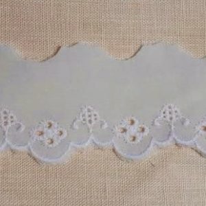 8 metri Pizzo sangallo 100% cotone art. 2116 altezza 3,5 cm Passamaneria San gallo Bianco Ricamo Smerlato balza unica