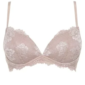 Lormar - Reggiseno da donna balconcino imbottito push up graduato senza ferretto desiderio pizzo chiusura sul retro coppa B