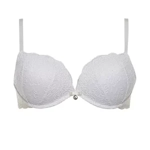 Lormar - Reggiseno da donna balconcino super push up più 2 taglie Double pizzo con ferretto chiusura sul retro con scollo profondo imbottito spalline sottili