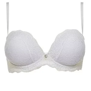 Lormar - Reggiseno da donna fascia balconcino super push up più 2 taglie Double Extra con pizzo con ferretto chiusura sul retro con scollo profondo imbottito senza spalline sfilabili staccabili