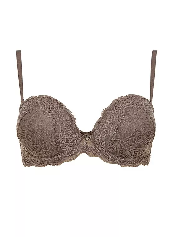 Lormar - Reggiseno da donna fascia balconcino super push up più 2 taglie Double Extra con pizzo con ferretto chiusura sul retro con scollo profondo imbottito senza spalline sfilabili staccabili - immagine 6