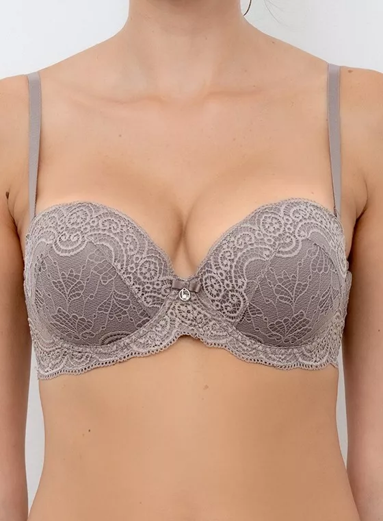 Lormar - Reggiseno da donna fascia balconcino super push up più 2 taglie Double Extra con pizzo con ferretto chiusura sul retro con scollo profondo imbottito senza spalline sfilabili staccabili - immagine 5