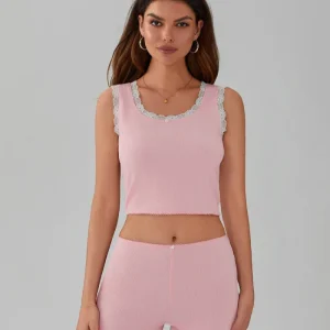 Pigiama corto a righe con rifiniture in pizzo