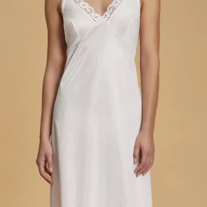 Andra - Sottoveste da donna classica spalla larga scollo V con ricami in pizzo lingerie tinta unita art 80