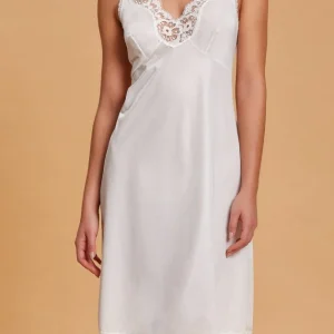 Andra - Sottoveste classica spalla larga scollo V da donna con ricami in pizzo lingerie tinta unita art 84