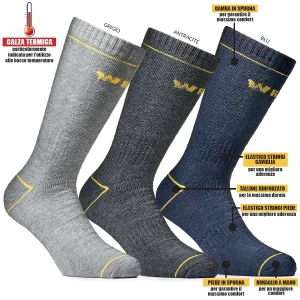 Wrk - 3 paia calze calzini uomo da lavoro corti rinforzati cotone felpato termico 06