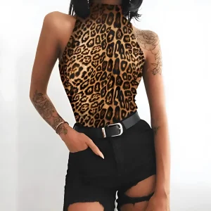 Body a manica lunga con stampa leopardata classica per donne