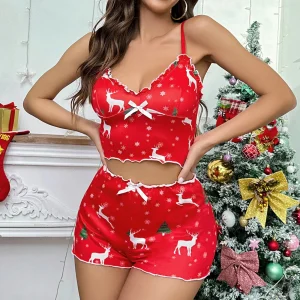 Pigiama corto natalizio con spalline