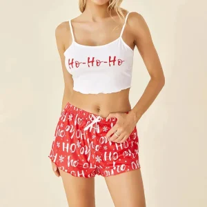 Pigiama corto natalizio con spalline