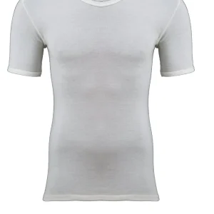 Madiva - Maglia scollo a V da uomo mezza manica lana e seta maglietta intima collo punta Olbia manica corta