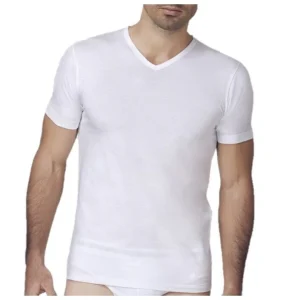 Nottingham - Maglia intima scollo a V elasticizzato da uomo mezza manica corta cotone bielastico TV1600 T-Shirt elastico collo punta
