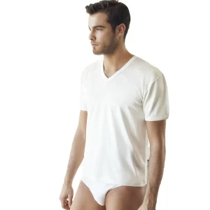 Nottingham - Maglia intima scollo a V da uomo mezza manica corta lana cotone TV16 T-Shirt collo punta