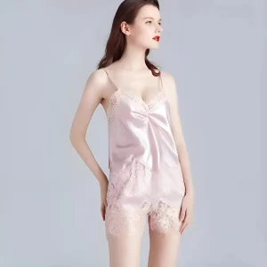 Completo Pigiama con Pantaloni Corti e Pizzo