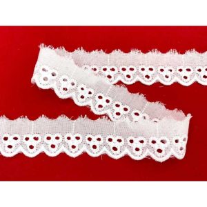 10 metri Pizzo sangallo art. 4BF02 altezza 1,5cm Passamaneria San gallo Bianco Ricamo Smerlato balza unica
