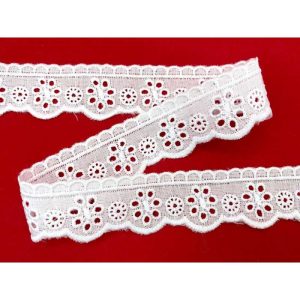 10 metri Pizzo sangallo art. 4BF19A altezza 2,5cm Passamaneria San gallo Bianco Ricamo Smerlato balza unica