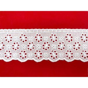 10 metri Pizzo sangallo art. 4BF19B altezza 5,5cm Passamaneria San gallo Bianco Ricamo Fiore Smerlato balza unica