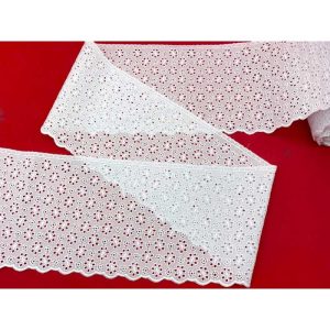 10 metri Pizzo sangallo art. 4BF19D altezza 14cm Passamaneria San gallo Bianco Ricamo Fiore Smerlato balza unica