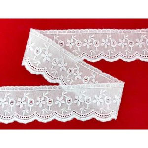 10 metri Pizzo sangallo art. 4BF37 altezza 5cm Passamaneria San gallo Bianco Ricamo Fiore Smerlato balza unica