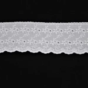 10 metri Pizzo sangallo art. 4BF37B altezza 7,5cm Passamaneria San gallo Bianco Ricamo Fiore Smerlato balza unica