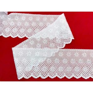 10 metri Pizzo sangallo art. 4BF41 altezza 9cm Passamaneria San gallo Bianco Ricamo Fiore Smerlato balza unica