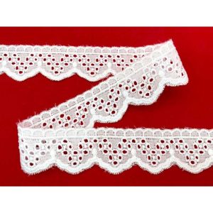 10 metri Pizzo sangallo art. 4BF41A altezza 2,5cm Passamaneria San gallo Bianco Ricamo Smerlato balza unica