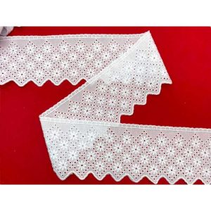10 metri Pizzo sangallo art. 4BF43 altezza 8cm Passamaneria San gallo Bianco Ricamo Fiore Smerlato balza unica