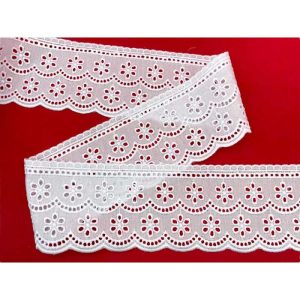 10 metri Pizzo sangallo art. 4BF47 altezza 7cm Passamaneria San gallo Bianco Ricamo Fiore Smerlato balza unica