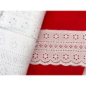 10 metri Pizzo sangallo art. 4BF48 altezza 9cm Passamaneria San gallo Bianco Ricamo Fiore Smerlato balza unica