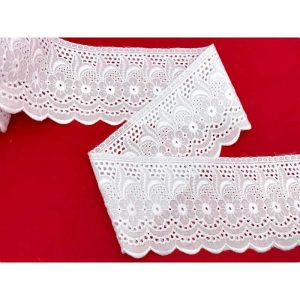 10 metri Pizzo sangallo art. 4BF53G altezza 9cm Passamaneria San gallo Bianco Ricamo Fiore Smerlato balza unica