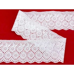 10 metri Pizzo sangallo art. 4BF54G altezza 7,5cm Passamaneria San gallo Bianco Ricamo Fiore Smerlato balza unica