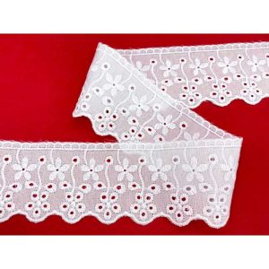 10 metri Pizzo sangallo art. 4BF55G altezza 6cm Passamaneria San gallo Bianco Ricamo Fiore Smerlato balza unica