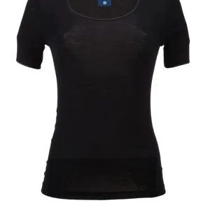 Madiva - Maglia scollo rotondo da donna mezza manica lana seta Sara maglietta intima collo tondo bordo raso liscio